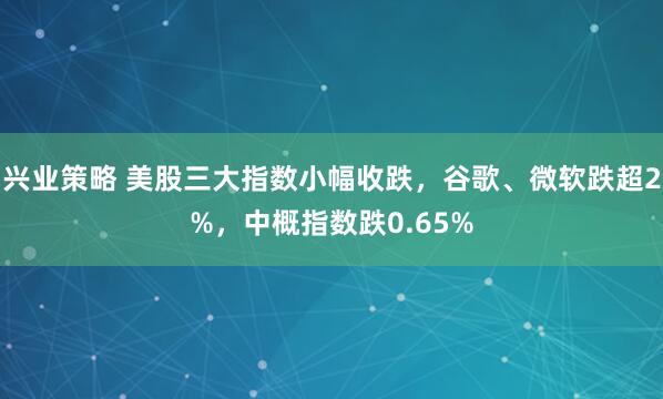 兴业策略 美股三大指数小幅收跌，谷歌、微软跌超2%，中概指数跌0.65%